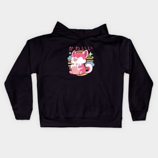 Kawaii Aesthetics Japanese Strawberry Milk Shake かわいい Fox - Purple- Strawberry Milk Kids Hoodie